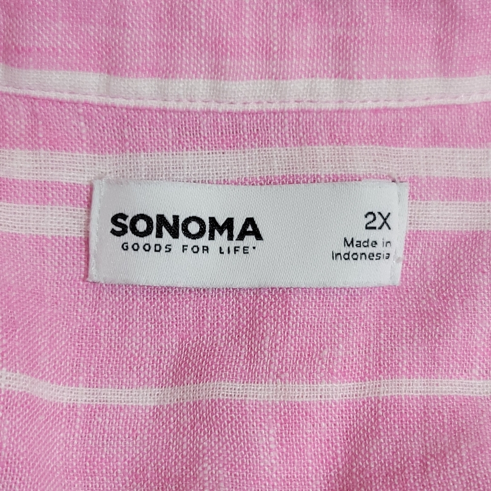 Sonoma Linen Blend Pink Stripe Camp Shirt Plus Size 2x - Picture 8 of 8